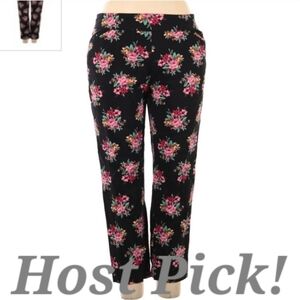 TERRA & SKY BLACK FLORAL Cropped PANTS Plus SIZE 2X Cute Spring Summer EUC